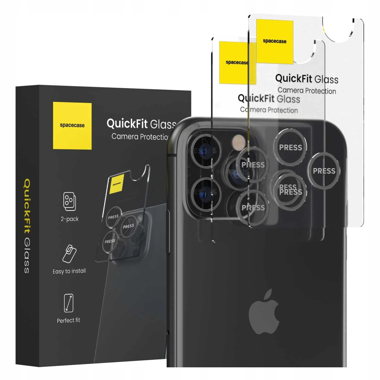 Szkło na aparat z aplikatorem QuickFit Spacecase do iPhone 11 Pro/Max/12 Pro – zestaw