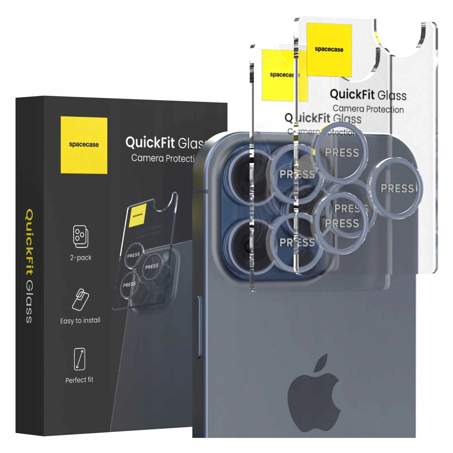 Szkło na aparat z aplikatorem QuickFit Spacecase do iPhone 15 Pro/Max – zestaw