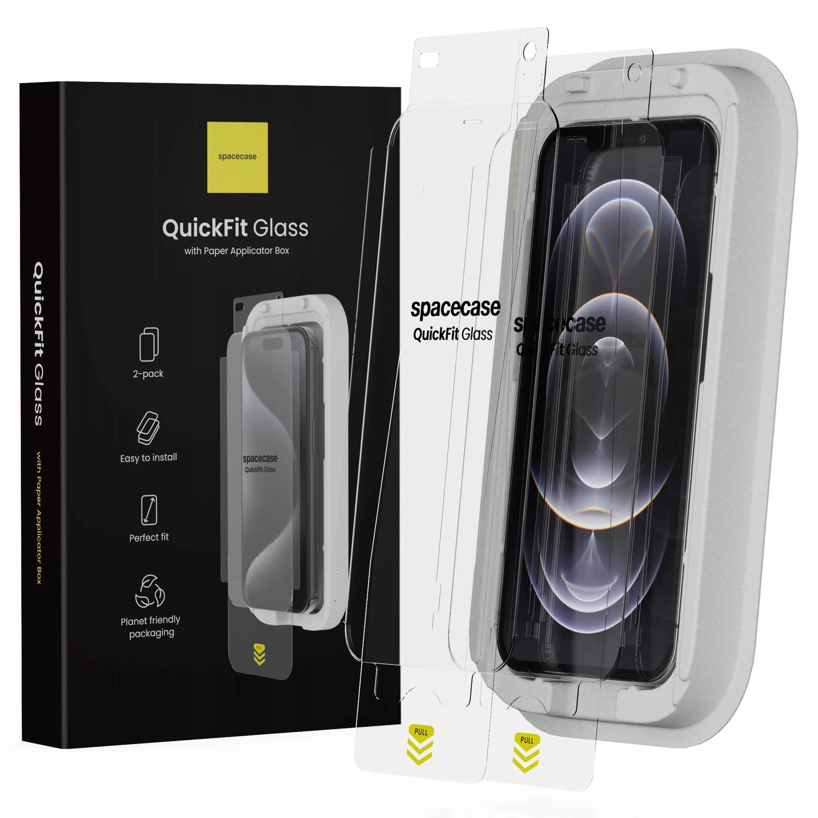 Szkło hartowane z aplikatorem Spacecase do iPhone 12/12 Pro – zestaw