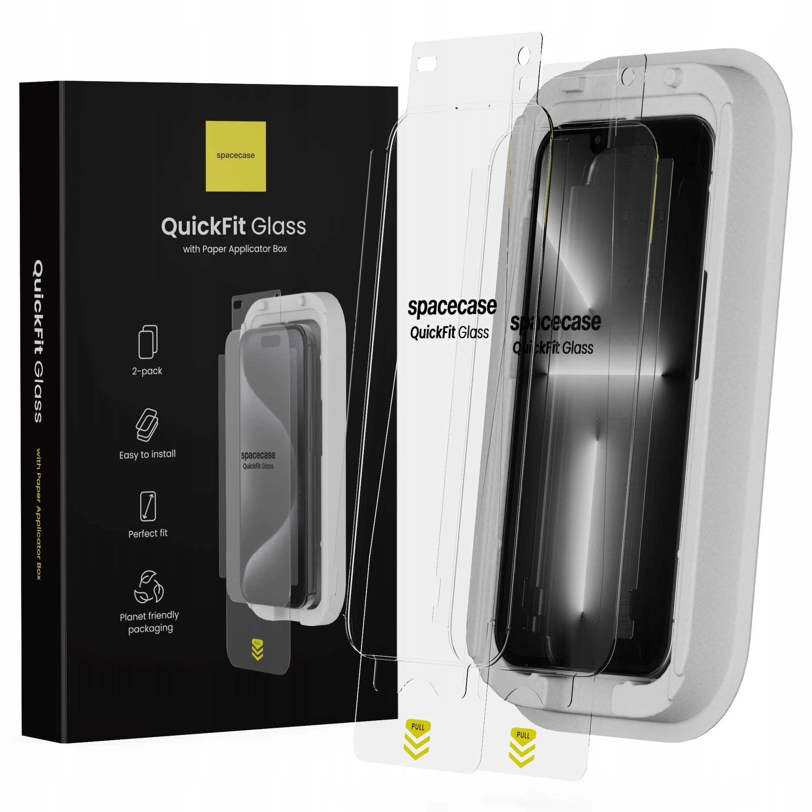 Szkło hartowane z aplikatorem Spacecase do iPhone 13/13 Pro/14/16e – zestaw