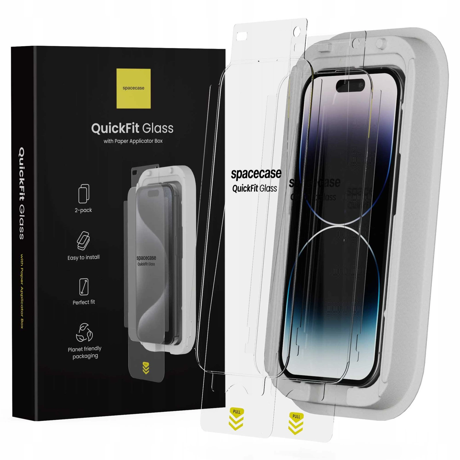 Szkło hartowane z aplikatorem Spacecase do iPhone 14 Pro – zestaw