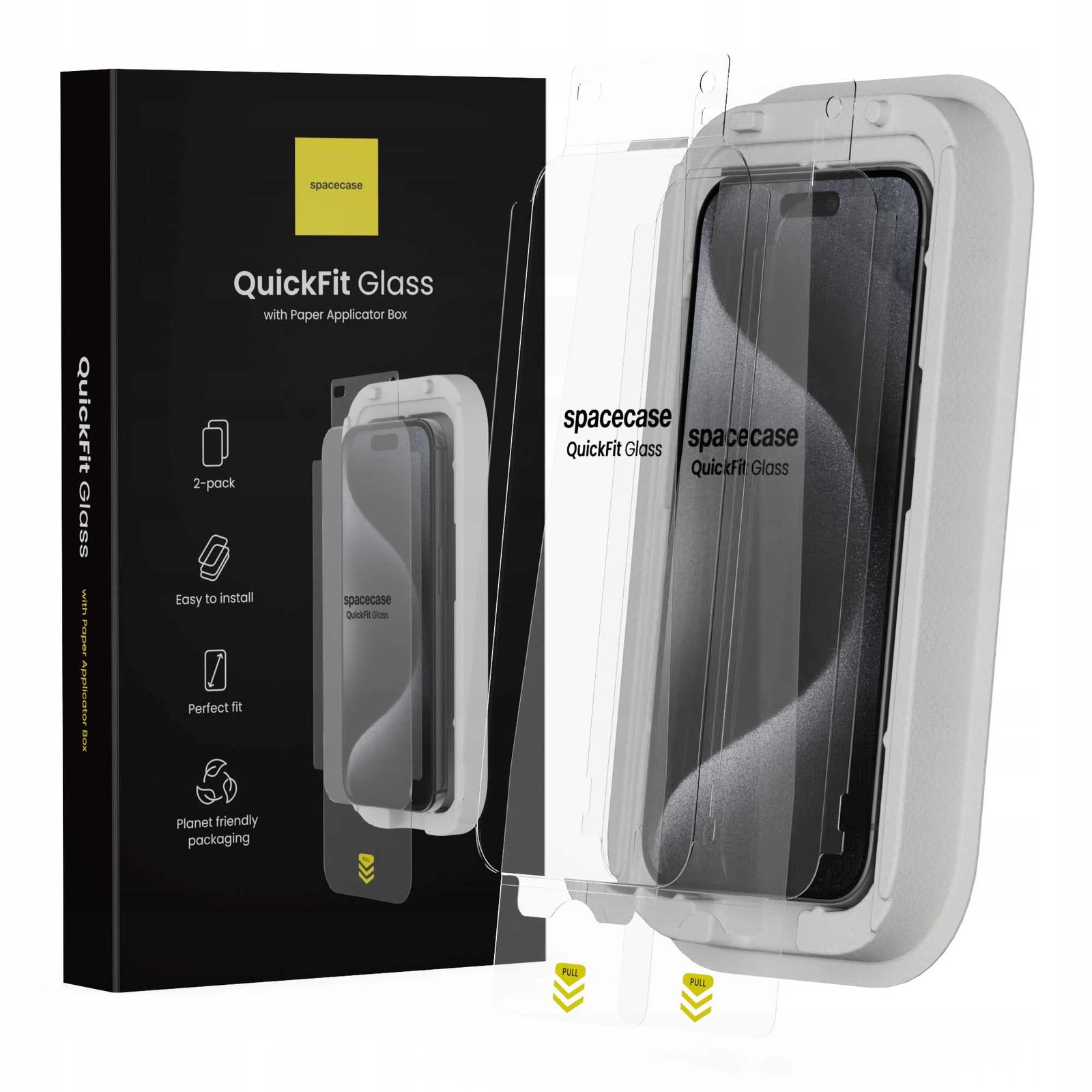 Szkło hartowane z aplikatorem Spacecase do iPhone 15 Pro Max – zestaw