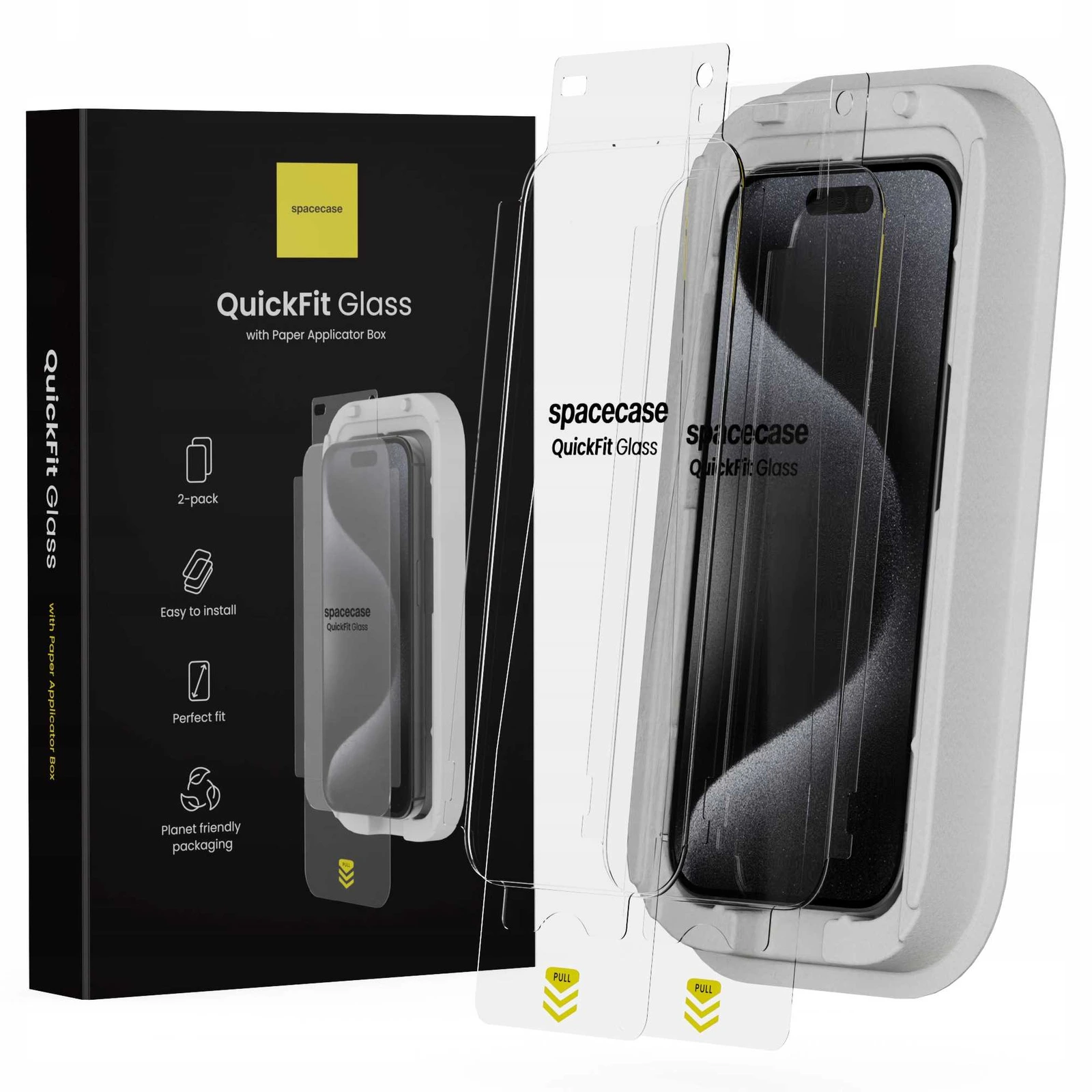 Szkło hartowane z aplikatorem Spacecase do iPhone 15 Pro – zestaw