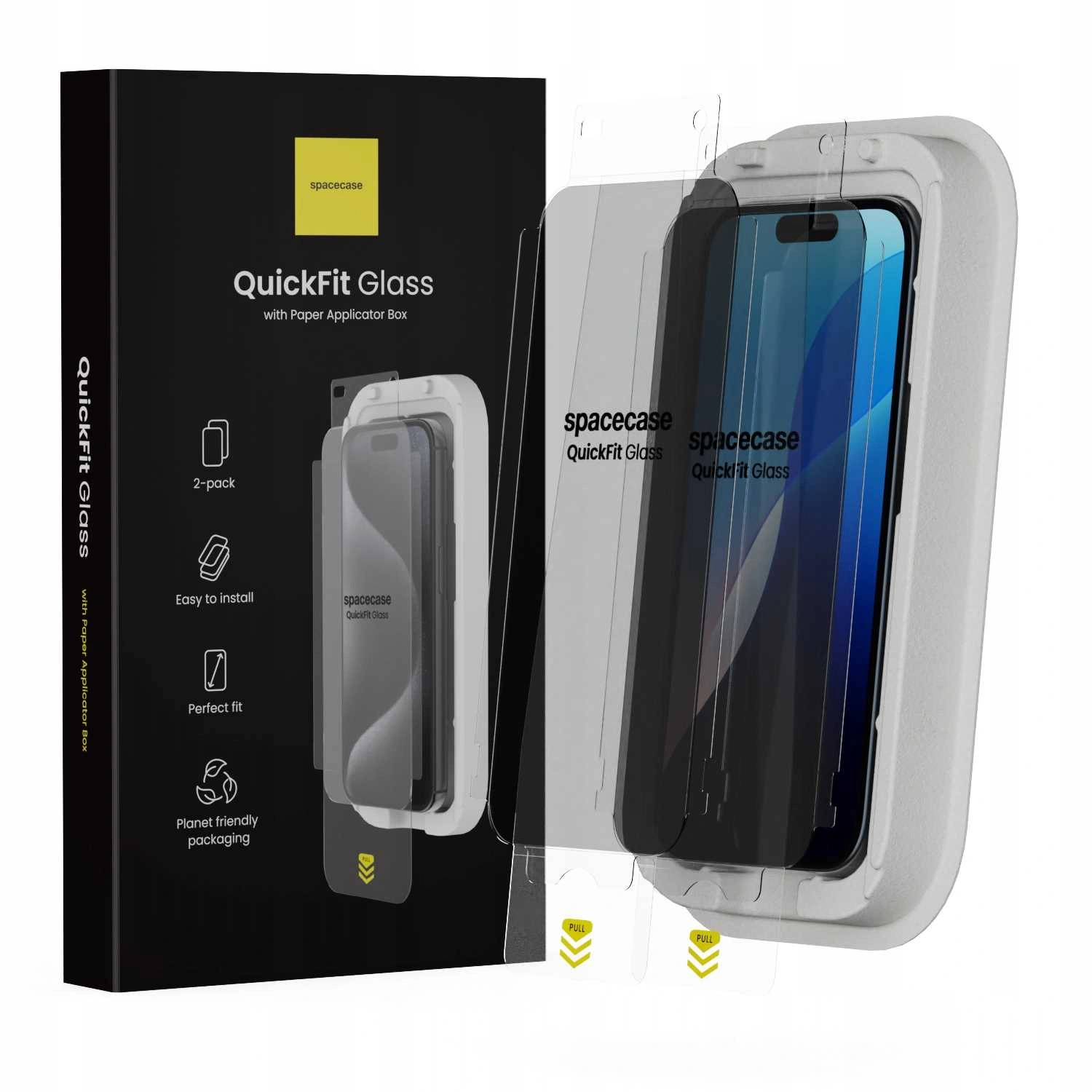 Szkło prywatyzujące z aplikatorem Spacecase do iPhone 15 / 16 – zestaw