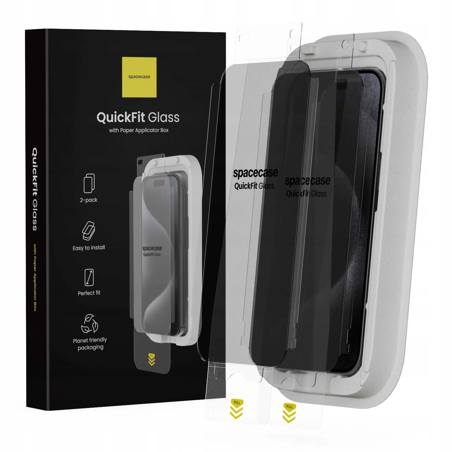 Szkło prywatyzujące z aplikatorem Spacecase do iPhone 15 Pro Max – zestaw