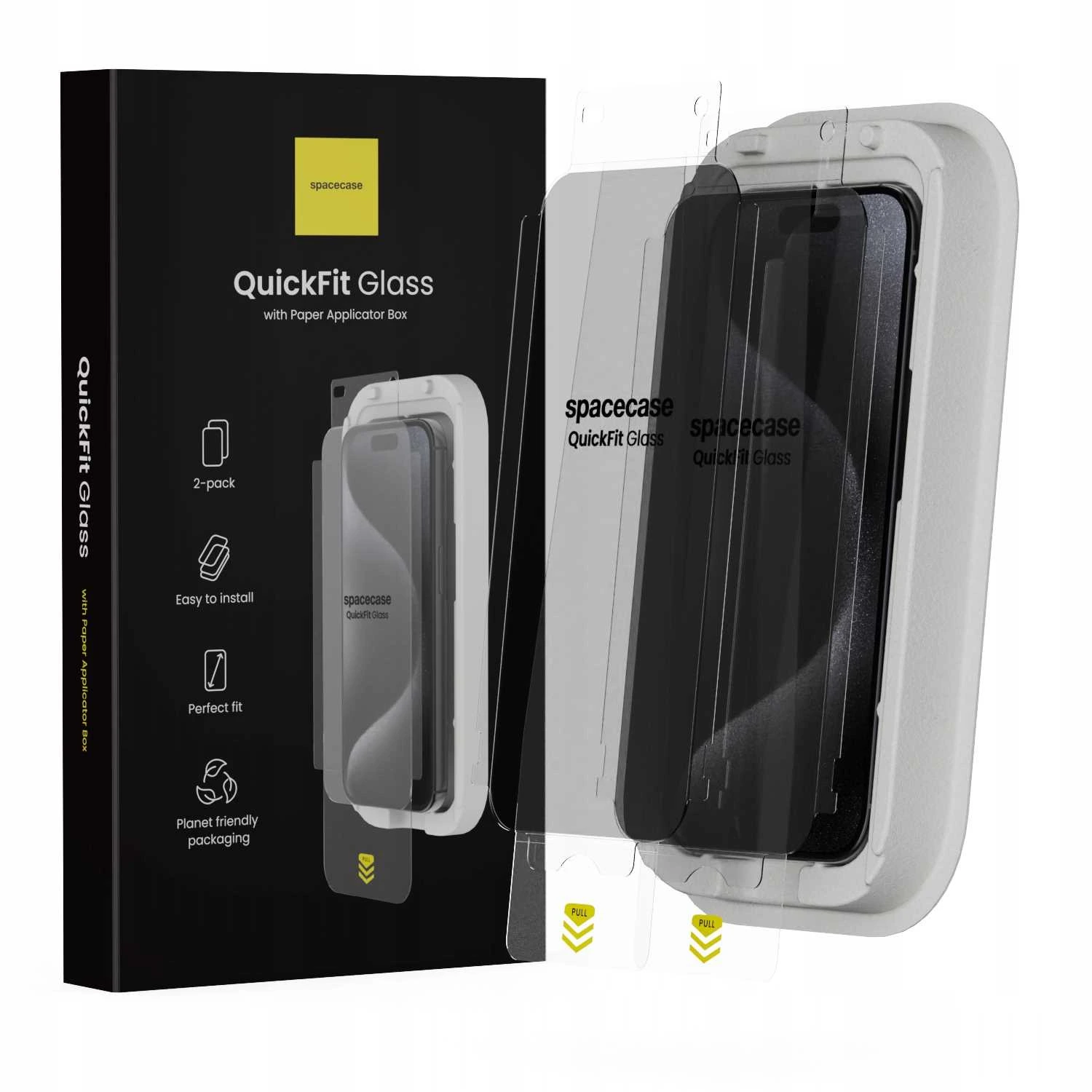 Szkło prywatyzujące z aplikatorem Spacecase do iPhone 15 Pro – zestaw