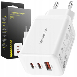 Ładowarka sieciowa Spacecase 65W GaN 2x USB-C,  USB-A biała
