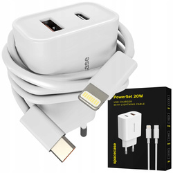 Ładowarka sieciowa Spacecase PowerSet PD 20W + kabel Lightning, biała