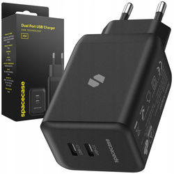 Ładowarka sieciowa Spacecase 45W GaN 2x USB-C czarna