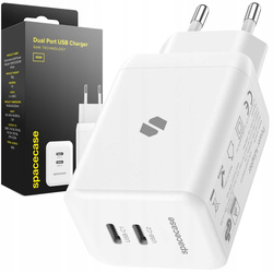 Ładowarka sieciowa Spacecase 45W GaN 2x USB-C biała