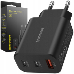 Ładowarka sieciowa Spacecase 30W GaN 2x USB-C,  USB-A czarna