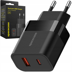 Ładowarka sieciowa Spacecase 20W USB-A, USB-C czarna