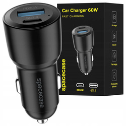 Ładowarka samochodowa Spacecase PD 60W USB-C, USB-A, czarna